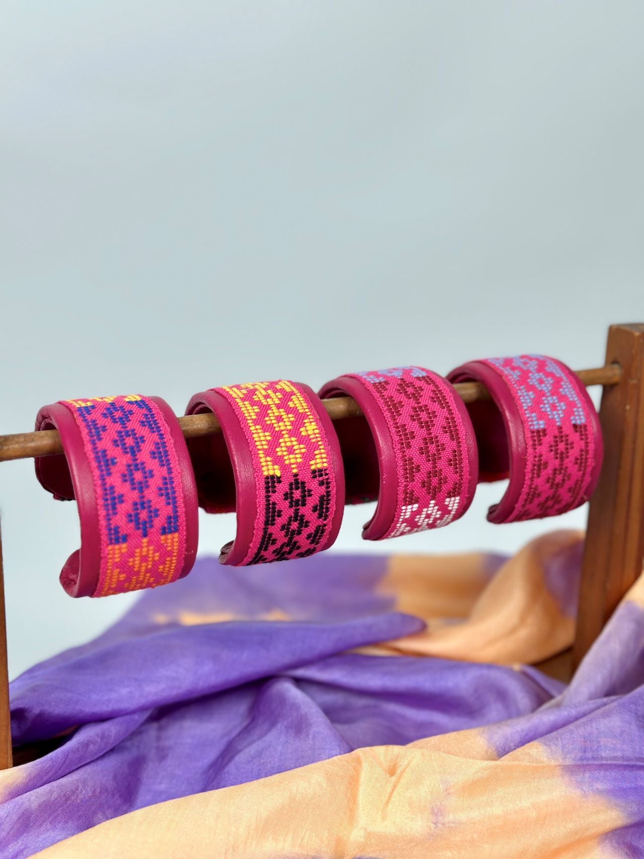 Langkit Genuine Leather Cuff - Dark Pink