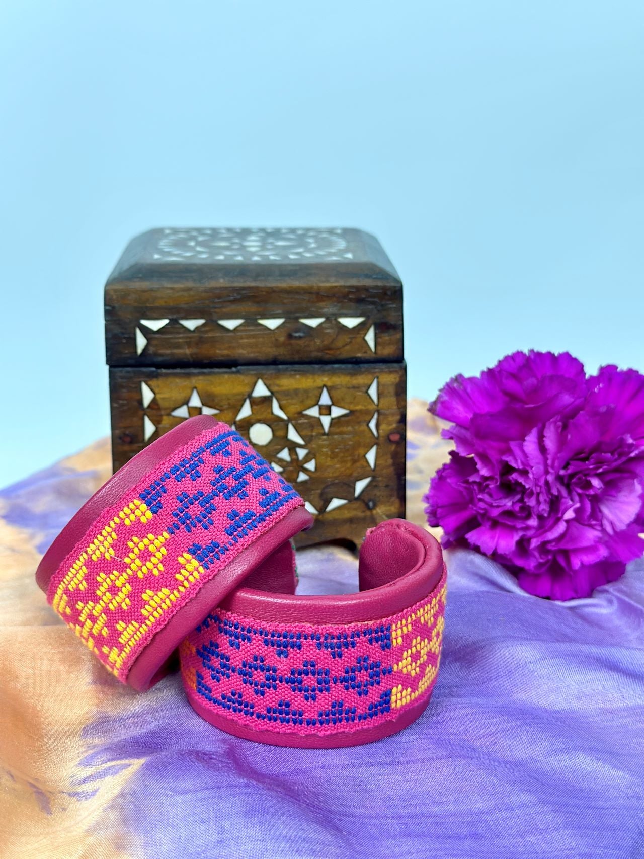 Langkit Genuine Leather Cuff - Dark Pink