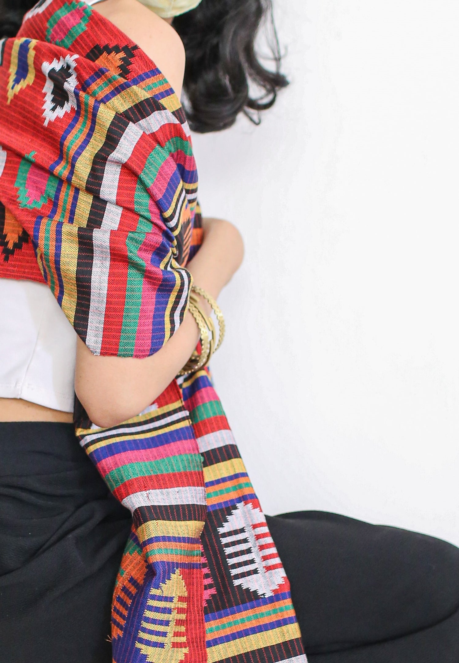 Handloomed fabric from Tausug weavers of Sulu island Philippines used as a colorful and unique scarf shawl. Featuring traditional Tausug weaving patterns. No two are exactly alike. 
