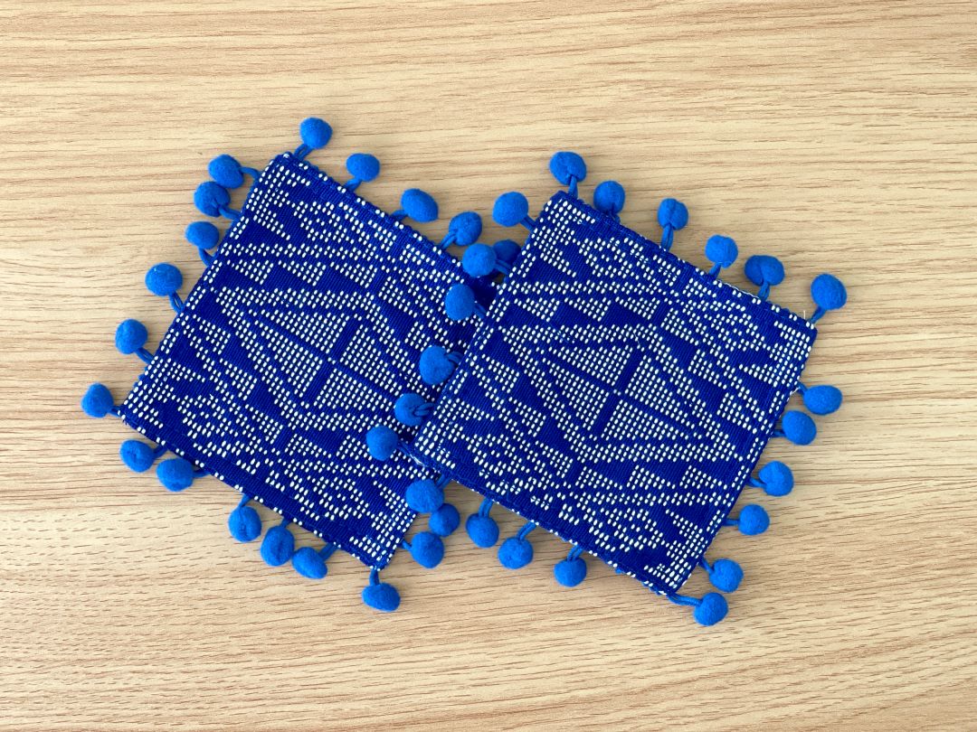 Yakan Pompom Coasters - Blue